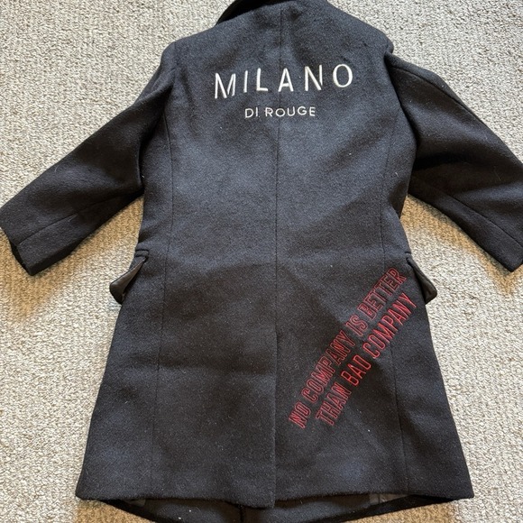 Milano Di Rouge Kids Christian Trench Coat NEW Size 2T $198 Black Wool Blend - Picture 9 of 9